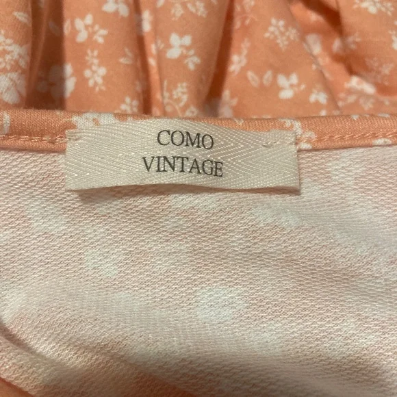 Xxl tiered dress peach pastel white mini floral flower como vintage - Picture 4 of 6